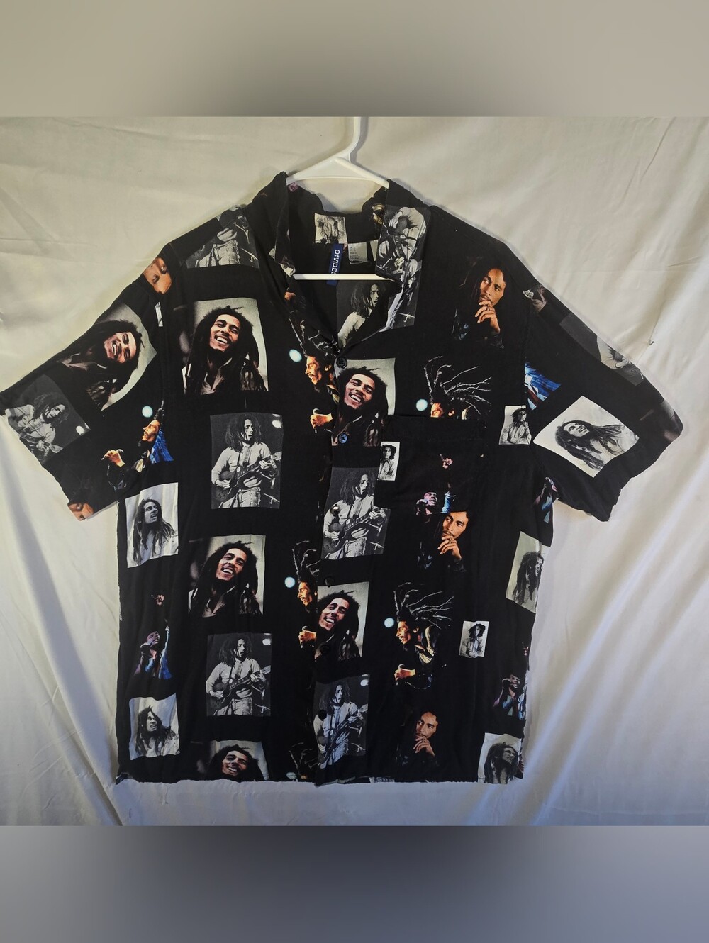 Bob Marley Graphic Short-Sleeve Button-Up Shirt - Black